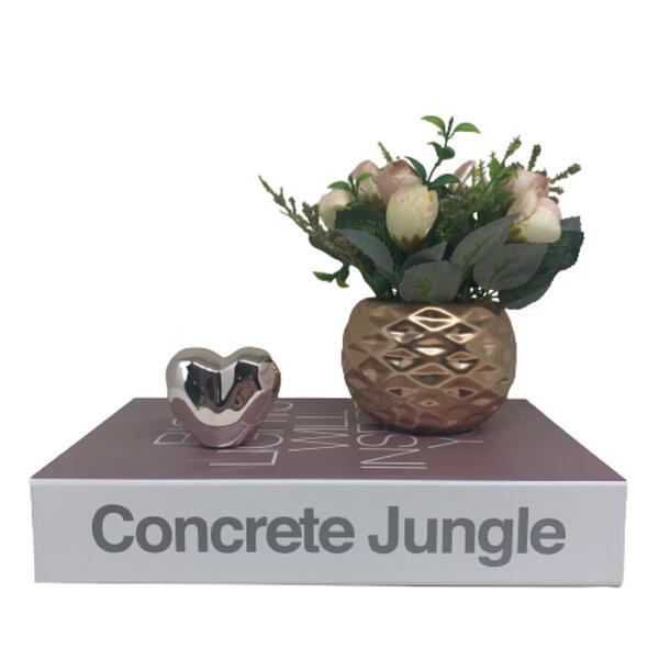 Kit Livro Decorativo, Vaso Rose Gold E Mini Coração 3d