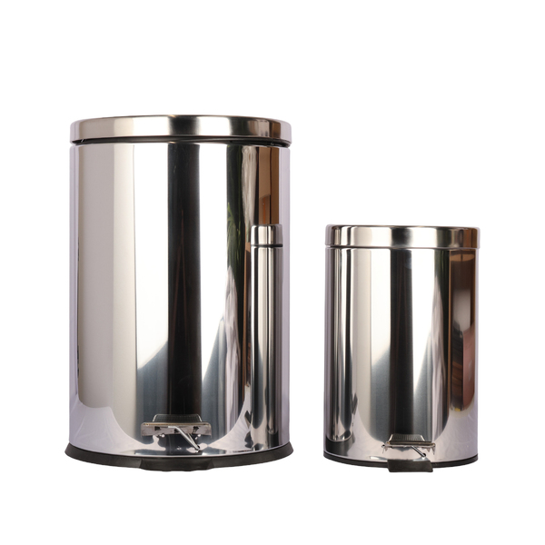 Kit Lixeira 7 e 20L Aço Inox Pedal Cinza e Preto Essential Casablanca