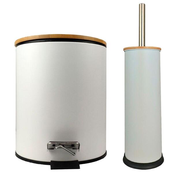 Kit Lixeira Banheiro e Escova Sanitária com Suporte Aço Inox