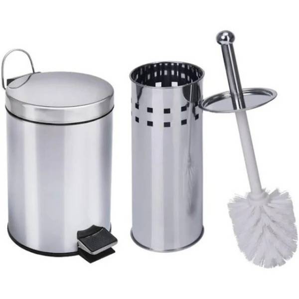 Kit Lixeira Inox 3litros Com Pedal E Escova Sanitária Inox