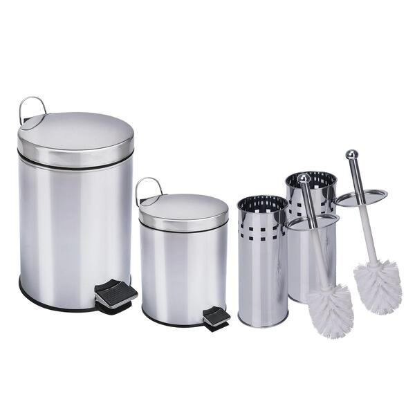 Kit Lixeiras Aço Inox De 5 Litros, 20 Litros E 2 Escovas Sani