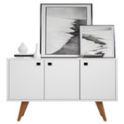 Kit Luminária Com Balcão Buffet  Branco Para Cozinha Com Três