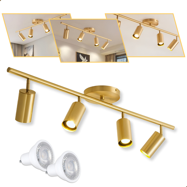 Kit Luminária Quatro Spot Led Teto Gold + 4x Lâmpadas Gu10 Lu