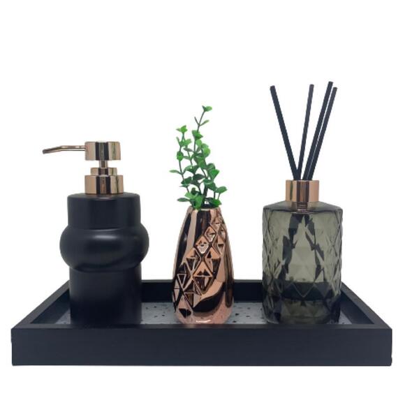 Kit Luxo Bandeja, Porta Sabonete Líquido, Difusor  E Vaso