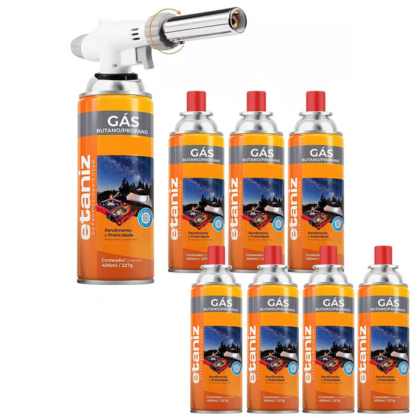 Kit Maçarico Culinário Profissional + 8 Refil Gás Etaniz