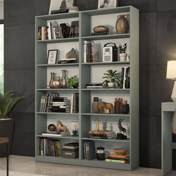 Kit Madesa Com 2 Estantes Livreiro 6908 - Cinza