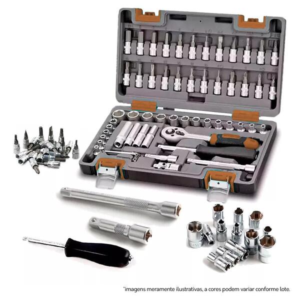 Kit Maleta Jogo De Chave Catraca Completo 57 Peças Fortt Pret