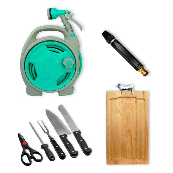 Kit Mangueira + Bico Alta Pressão + Kit Churrasco C/ Tábua
