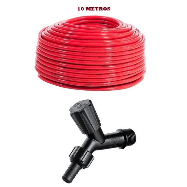 Kit Mangueira Jardim 10 Metros + Torneira Herc Com Bico 954