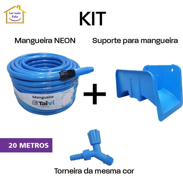 Kit Mangueira Trançada Neon 1/2' X 2,00mm + Suporte + Torneir