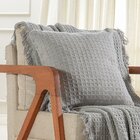 Kit Manta E 2 Almofada Decorativa Para Sofá Waffle 100% Algod