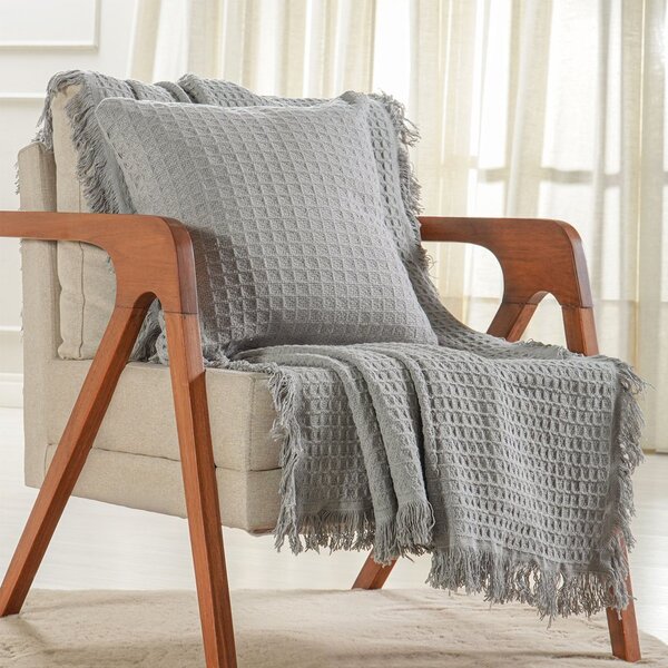 Kit Manta E 2 Almofada Decorativa Para Sofá Waffle 100% Algod