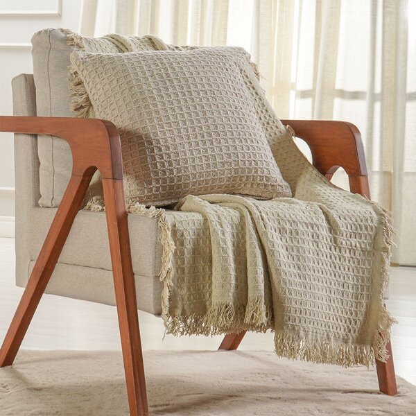 Kit Manta E 2 Capa De Almofada Decorativa Para Sofá Waffle 10