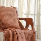 Kit Manta E Almofada Decorativa Para Sofá Waffle 100% Algodão