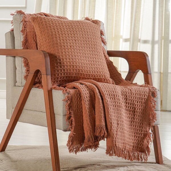 Kit Manta E Capa De Almofada Decorativa Para Sofá Waffle 100%