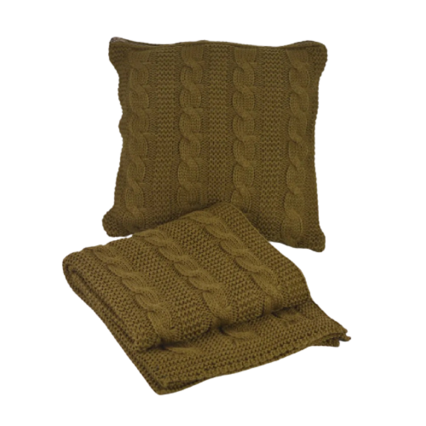 Kit Manta Trico 150x60cm +2capas Almofada 45x45cm Marrom