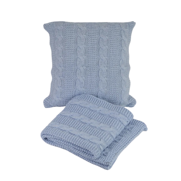 Kit Manta Trico 150x60cm +2capas Almofada 50x50cm Azul Bb