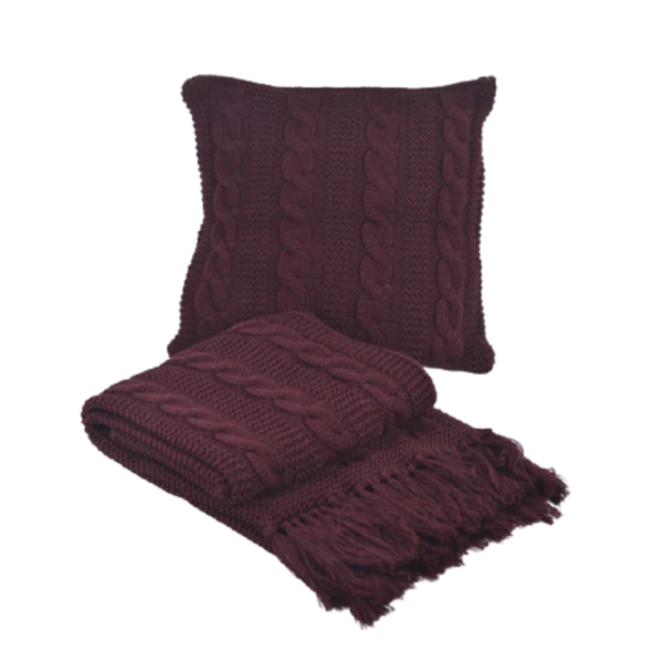 Kit Mantac/franja 230x60cm +2capas Almofada 50x50cm Marsala