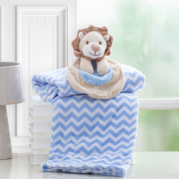 Kit Mantinha Soft De Bebê C/ Naninha Leãozinho Azul 02 Peças