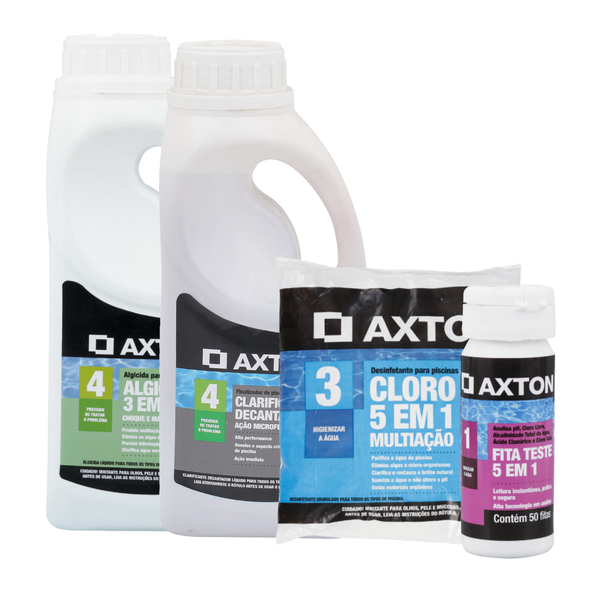 Kit Manutenção Limpeza de Piscina Cloro 1Kg Axton
