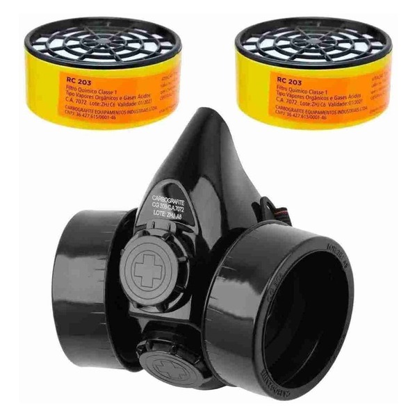 Kit Máscara Respirador Semifacial Cg306 + 2 Filtros Quimico R