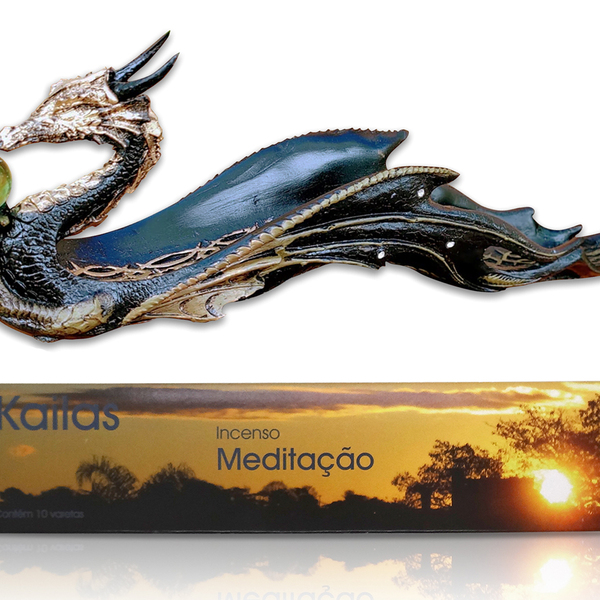 Kit Meditação Incensário Dragão Celestial E Caixa De Incenso