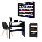 Kit Mesa + Porta Esmaltes Prateleira + Carrinho Auxiliar Mani