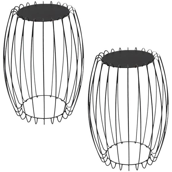 Kit Mesa Apoio Lateral 43 Cm Tampo Vidro Preto Base Metal Nacc