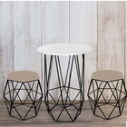 Kit Mesa Aramada E 2 Puffs Banqueta Hexágono Base Ferro Preto