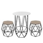 Kit Mesa Aramada E 2 Puffs Banqueta Hexágono Base Ferro Preto