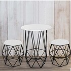 Kit Mesa Aramada E 2 Puffs Banqueta Hexágono Base Ferro Preto