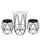 Kit Mesa Aramada E 2 Puffs Banqueta Hexágono Base Ferro Preto