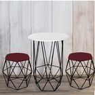 Kit Mesa Aramada E 4 Puffs Banqueta Hexágono Base Ferro Preto