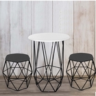 Kit Mesa Aramada E 4 Puffs Banqueta Hexágono Base Ferro Preto