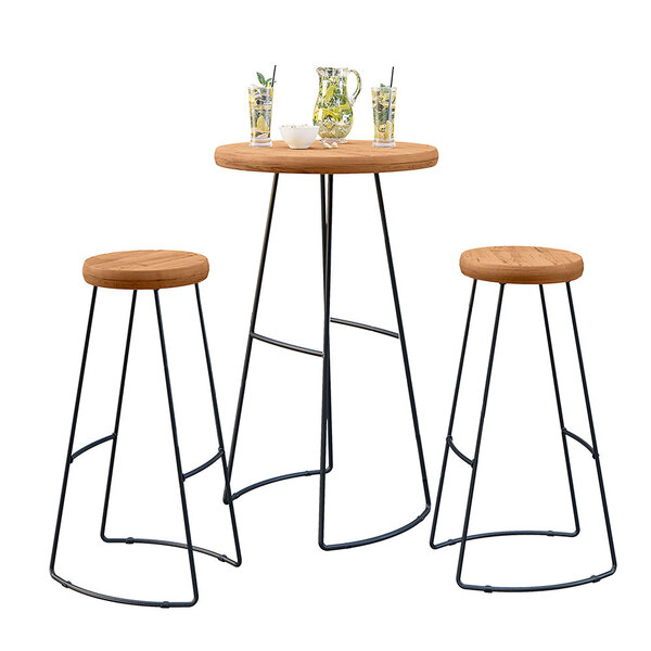 Kit Mesa Bistrô Redonda E 2 Banquetas Alta Astra Base Metálic