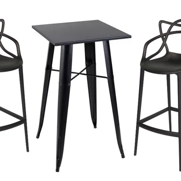 Kit Mesa Bistrô Tolix Com 2 Banquetas Altas Allegra – Preto