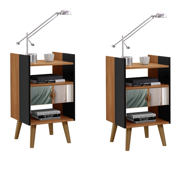 Kit Mesa Cabeceira Horse 2 Unidades 1 Gaveta Com Espelho