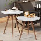 Kit Mesa De Apoio E Lateral Sofá E Sala Visita Freijó