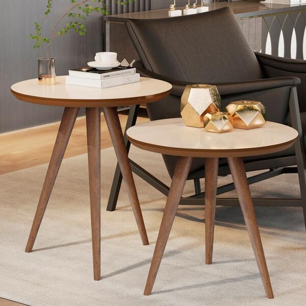 Kit Mesa De Apoio E Lateral Sofá E Sala Visita Off White Frei