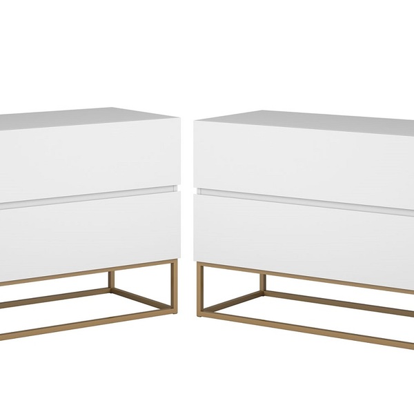 Kit Mesa De Cabeceira Branca Estilo Industrial 2 Gavetas Corr