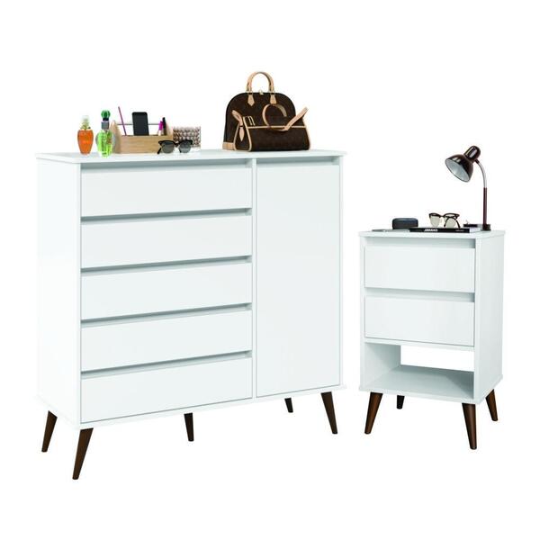 Kit Mesa De Cabeceira E Comoda Book Branco