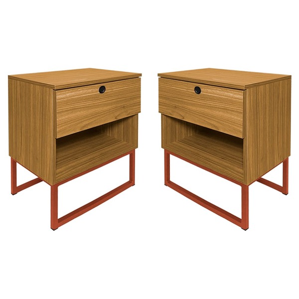 Kit Mesa De Cabeceira Freijó Slim C/ Puxador Base Metálica Co