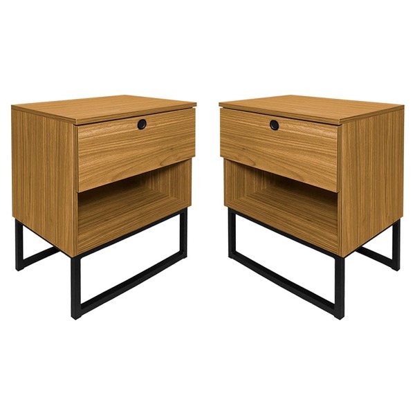 Kit Mesa De Cabeceira Freijó Slim C/ Puxador Base Metálica Pr