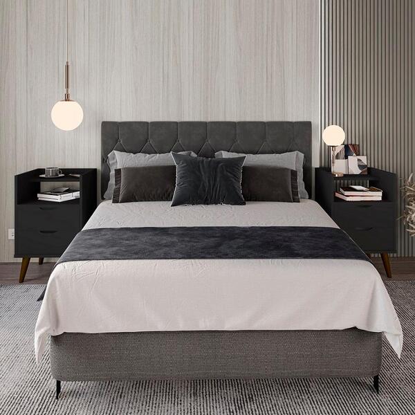 Kit Mesa De Cabeceira Retrô Com 2 Gavetas 1 Nicho E Pés Palit