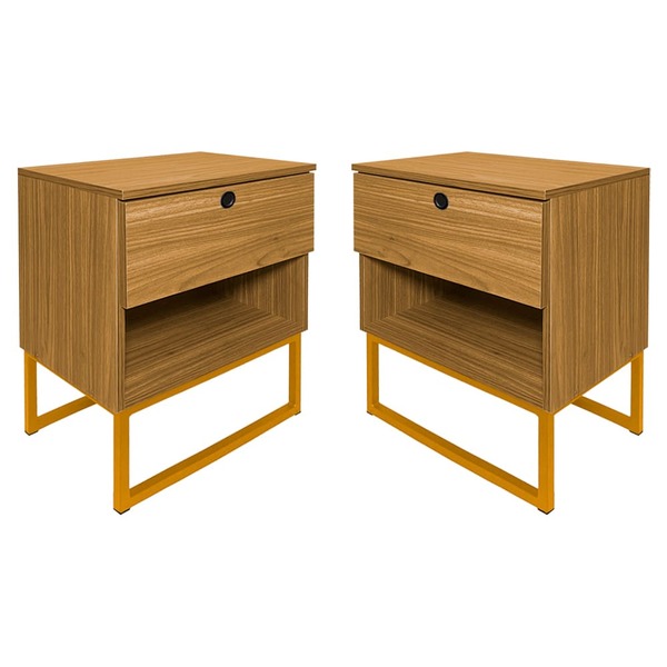 Kit Mesa De Cabeceira Slim Freijó 1 Gaveta C/ Puxador Base Me