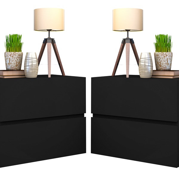 Kit Mesa De Cabeceira Suspensa Eros 45 Preto