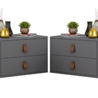 Kit Mesa De Cabeceira Unic 45 Cinza Pux Couro 2 Gavetas