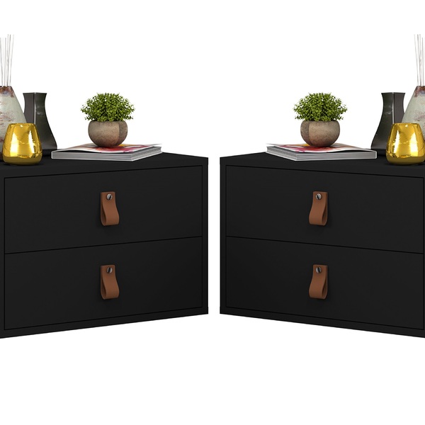 Kit Mesa De Cabeceira Unic Preto 45 Para Quarto