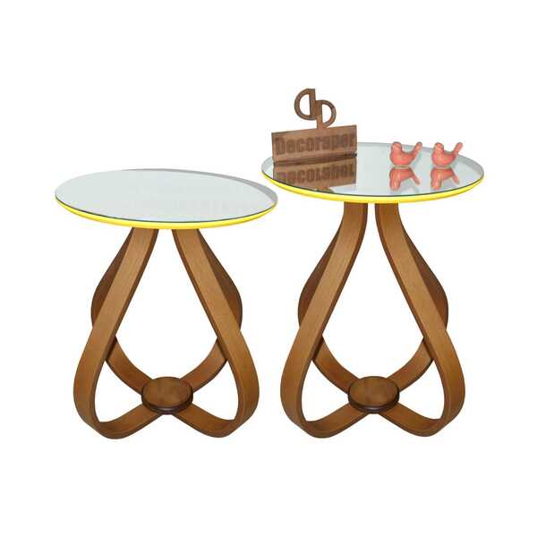 Kit Mesa De Canto Cebola Com Espelho 50/60cm - Amarela