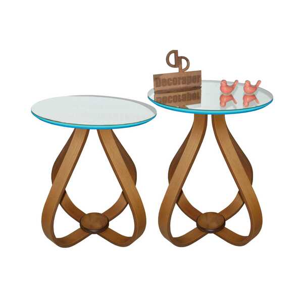 Kit Mesa De Canto Cebola Com Espelho 50cm - Azul Turquesa